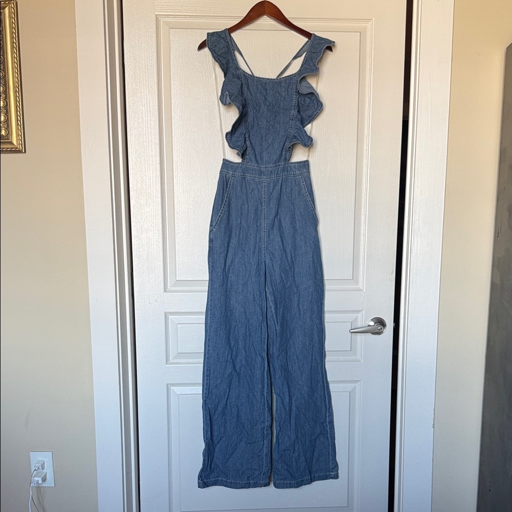 DO+BE Ruffled Blue Denim Overalls